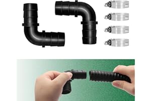 LONGRUNNEW Adaptateur De Tuyau D'étang Coudé De 25mm, Connecteur Rapide pour Tuyau D'arrosage avec 4 Colliers De Serrage pour Déversoir De Piscine, Tube De Fontaine, Cascade, Ensemble De 6 Pièces