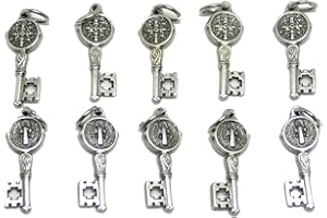 GTBITALY 60.424.30 001 Llaves de San Benito de plata de 2,5 cm con anillo exorcista y exorcismo, lote de 10 unidades para pulseras