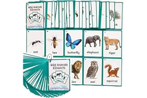 HONTOUSIP Lot de 46 cartes flash animaux sauvages et insectes pour tout-petits | Lot de cartes de routine spéciales | Parfait pour les crèches, les enseignants, les thérapeutes autistes (11 x 7,6 cm)
