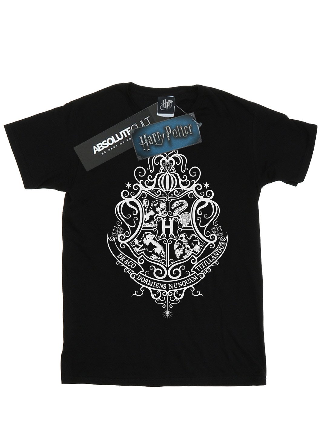 Absolute-Cult-Harry-Potter-Damen-Hogwarts-Draco-Dormiens-Crest-Boyfriend-Fit-T-Shirt-Schwarz-XX-Large