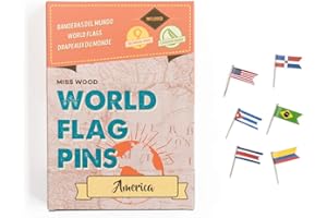 Miss Wood America Banderas del Mundo World Flag Pins, Adhesivo, Rosa, 15.6 x 11 x 2 cm