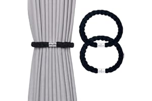 Pretty Jolly 2 Pack Natural Cotton Rope Magnetic Curtain Tiebacks Elegant Twisted Braid Style Drape Tie Backs Soft Hand-Woven Rope Curtain Holdbacks for Home & Office Window Draperies (Black-01)