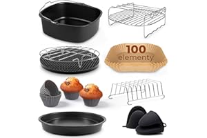 Fentic Frytkownica Akcesoria – 19-Teiliges – Nadaje się do frytownic XL i XXL, Philips, Cosori 5,5 l, Ninja, Cecotec, Tefal, Princess – W zestawie papier do pieczenia i e-book z przepisami