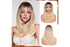 Sofeiyan Perruque Longue et Droite avec Frange,40 cm Blonde Perruque Femme Naturelle Cheveux Synthétiques pour les Trajets Quotidiens, Fêtes, festival et Cospaly