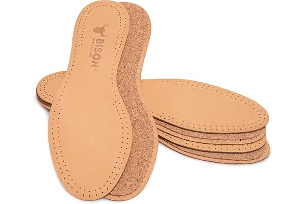 BISON Semelles Chaussures Confort 3 Paires - Semelle Cuir avec du Liège - Semelle anti Odeur et Transpiration pour Homme et Femme (39/40, Beige)