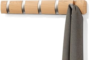 Umbra Flip Attaccapanni da parete con 5 ganci ribaltabili, Frassino, Naturale