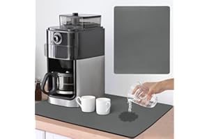 Crazyfly Kaffeemaschine Abtropfmatte, Saugstarke Trockenmatte mit PU Leder, Schnelltrocknend Abtropfmatte für Küchentheke Spüle und Geschirr Geschirrunterlage, 40 x 50cm (Grau)