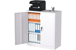 SUPEER Armario de metal con 2 estantes de altura ajustable, chapa de acero con recubrimiento en polvo, armario de acero para herramientas, 90 x 80 x 40 cm (al. x an. x pr.) blanco