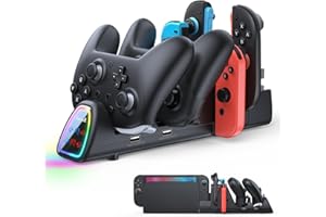 [Switch 1/2 Compatible]FASTSNAIL 10-in-1 Charging Dock for Nintendo Switch 2 & 1/OLED for Joy-Con, Wireless Controller Charger Station for Pro Controller 2/1, Storage Accessory for NS2/NS1