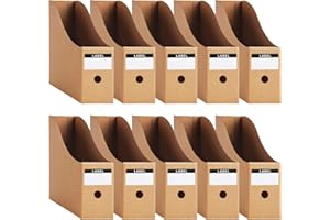 Foydream Porte Revues A4 en Papier Kraft, 10 Pièce 9 CM Solide Porte-Revues Boîte de Rangement de Documents de Papeterie pour Magazines Avec Étiquettes