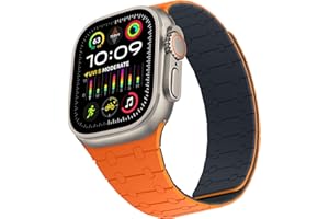 ZZDZZ Kompatibel mit Apple Watch Armband 49mm 45mm 44mm 42mm 41mm 40mm 38mm, Silikon Magnetische Ersatzarmband für iWatch Ultra 2/Ultra Series 9 8 7 SE 6 5 4 3 2 1 (42/44/45/49, Orange Mitternacht)