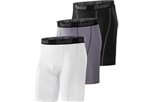 Runhit 3 Pack Compression Shorts Men Sports Underwear Base Layer Spandex Cycling Shorts Mens for Running Workout Gym Rugby Yoga Boxing