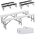 AREBOS Set di 2 panche da birra pieghevoli | con maniglia | 180 x 75 x 74 cm | per campeggio | feste | da giardino | Bianco