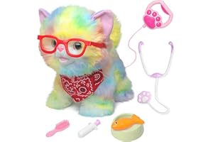 YH YUHUNG Juguetes interactivos para Gatos para niños, Gatito arcoíris con Control Remoto, Gato Robot Que Camina, maúlla y Mueve la Cola, Juego de Veterinario para niños de 3 años en adelante