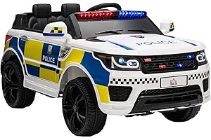 HOMCOM 12V Electric Car for Kids, Ride on Police Car with 2 Motors, Remote Control, Siren Flashing Lights, Suspension, USB, Auxiliary Wheels, Pull handle, for 3-6 Years, White