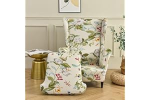 Highdi 2-Pezzi Copripoltrona con Orecchie Elasticizzato, Elegante Fiori Copridivano da 1 Posto Strandmon con Fodera per Cuscino, per Bar Soggiorno Camera da Letto Reception (Beige)