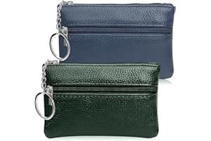 SUBTAVIK 2 Piezas Monedero con Cremallera y Llavero para Mujer y Hombre, Minimonedero Portátil para Niña y Niño (Azul y Verde)