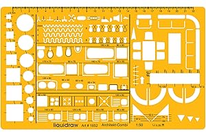 Liquidraw Règle architecturale à l'échelle 1:50, pochoir d'architecte, fournitures de dessin techniques, meubles d'architecture, symboles pour plan de sol intérieur