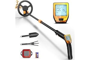 TLPEMN Détecteur de Métaux Enfants, Haute Précision Portátil Détecteur de Métaux Enfants, Altura Ajustable 66-83cm avec Bobina de Búsqueda Impermeable, Pantalla LED, Pelle, Râteau(Orange)