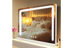 BAKLON Espejo de maquillaje con iluminación,espejo Hollywood con luz LED Espejo cosmético regulable 3 modos,80 x 60 cm espejo de tocador espejo de sobremesa con USB 10X aumentos para tocador de dormitorio