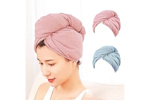 DEHUB Toalla turbante para el cabello, 2 unidades, microfibra turbante con botón, de secado rápido, toalla de pelo superabsorbente, toalla para secar el cabello, toalla de secado para todo tipo de