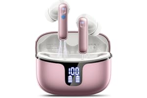 RENIMER Auriculares Bluetooth, Auriculares Inalámbricos Bluetooth 5.3 con HD Mic, 14.2 mm Controlador Dinámico HiFi Sonido Cascos Inalambricos, 40H de Reproducción, IP7 Impermeable, Control Táctil, Oro Rosa