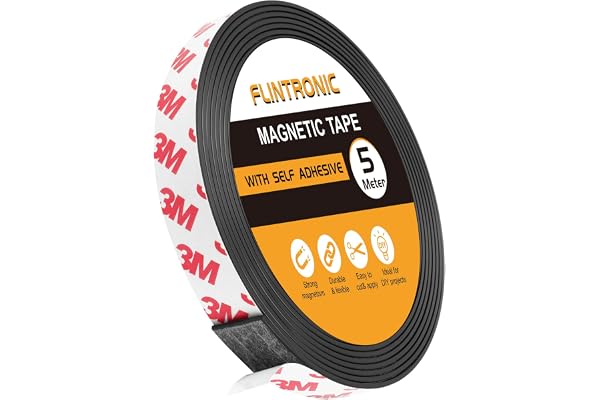 Flintronic Självhäftande magnetremsa, 5 m, stark självhäftande magnetremsa med lim, 3 cm x 1,5 mm, magnetiska mjuka magnetrem