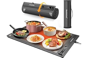 DoubleCare Silicone Heating Mat for Food, Electric Heating Tray Roll up with 5 Temperature Settings and 4-Hour Timer, Portable Fast Heating Mat for Parties, Buffets, Restaurants, Home Everyday Use
