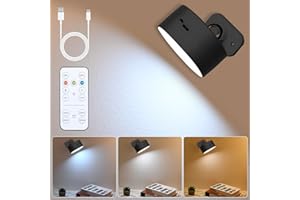 Pagezol LED Wall Light, Rechargeable LED Wall Lamps, 360°Rotatable Dimmable Touch Control, Reading Light, USB Wall Spotlights, Night Lights, Wireless Wall Light for Living Room Bedroom (Black)