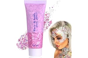 EHIOG Body Glitter Gel, 50ml Face Glitters Body Gel Sequins Shimmer Liquid Eyeshadow, Mermaid Sequins Sparkling Chunky Body Lotion Glitter Liquid, for Face Body Eye Hair Nail DIY Makeup Decoration-Pink#03