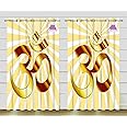 DECOMIZER 7Ft Door Curtains Pack of 2 Pc | 3D God OM Yellow Digital Printed Home Furnishing Polyresin Curtains for Indian Festival- Diwali, Mandir,Temple and Pooja Ghar | 4 x 7 Feet, Set of 2