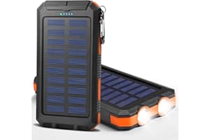 SKIBILES Solar Powerbank 20000mAh, Wasserdichter Externer Akku mit 2 USB-Ausgängen, LED-Taschenlampe und Kompass, Tragbares Solarladegerät für Camping, Wandern, Outdoor, Smartphones und Tablets