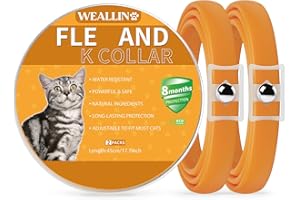 WEALLIN Collier Anti-puces pour Chats, Collier Anti Puces et Tiques pour Chats Ajustable et Imperméable, Naturelles Protection 8 Mois pour Les Chatons de Toutes Tailles, Orange (2 Paquet)