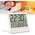 LANAFAY Digital Travel Clock, Foldable Desk Alarm with LCD Display, Compact Clock with Day, Date and Temperature Indication, Portable Folding Table Alarm Battery Operated for Bedroom Office(Silver)