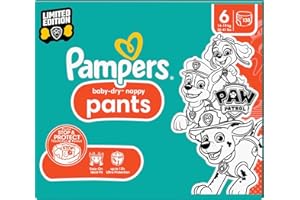 ‎PAMPERS Pampers Pieluchy Psi Patrol Pants rozmiar 6 (14-19 kg) Baby-Dry, ekstra duże, z kieszeniami zatrzymującymi i ochronnymi, miesięczne pudełko, 138 pieluch majteczkowych