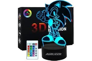 AIRUEEK Sonic Hedgehog Night Light,3D Illusion Sonic Lamps,Adjustable 16 Colors with Remote Control Sonic Light,Sonic Toys Room Decor,Sonic Gifts for Boys Kids Girls Christmas Valentine's Day