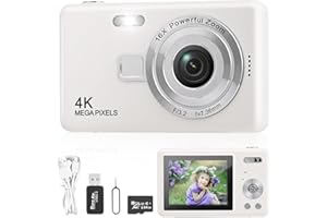 GERBALA Macchina Fotografica Digitale con Scheda 64GB, 1080P 40MP Fotocamera Digitale Compatta con Schermo LCD da 2,4" e Zoom 8X, Fotocamere Digitali Per Bambini Adolescenti Principianti (Bianco)
