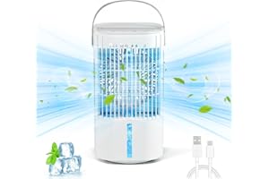 VEHOUKLI Climatiseur Mobile,900Ml Rafraichisseur D'Air,3 Vitesses Du Vent,Avec Humidificateur, 180° Drotation,2/4 Heures Chronométrée,Lumière D'Atmosphère Colorée,Mini Climatiseur Portable Pour Maison,Bureau