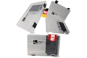 ‎ZITE Zite Fishing Köderbox Angeln Set für Jigs & Kunstköder 3 STK | Flache Sortierbox mit EVA-Schaumeinlage | 4 Längsfächer & 1 Hauptfach, 27,5 x 18,5 x 4,5cm, Angelbox Jighaken Tackle Box Angeln Angel Box