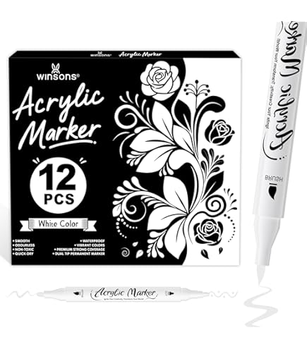 Tesquio Weiß Schwarz Acrylstifte für Steine Wasserfest Dual Brush Tip