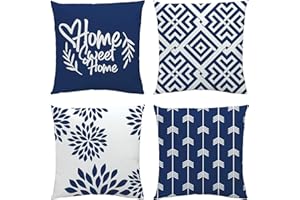 NIULAA Navy Cushion Covers 45 x 45 Set of 4 Velvet Cushion Cover 18x18 Modern Square Geometric Cushions Quotes Home Decor Pillow Cases for Sofa Bed Outdoor Garden