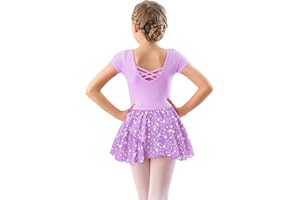 DANSHOW Girls Ballet Leotard Dance Leotard Dress Crisscross Straps Back Toddler Dance Leotard,Shiny Irregular Chiffon Skirt