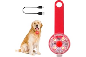 LMLMD LED Lumiere Chien Rechargeable par USB pour Harnais, Sécurité Pendentif Lumineux Chien avec Marque en Silicone Extensible Attachée au Collier, Laisse pour la Marche Nocturne, Le Camping, Rouge