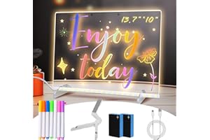 QOSNEOUN Tablette Lumineuse Wondiko, Tablette Dessin Lumineuse Enfant, Planche a Dessin Lumineuse, Tableau Acrylique LED Lumineux, Tableau Mémo Réinscriptible avec Support, 7 Stylos Couleurs (15×15cm)