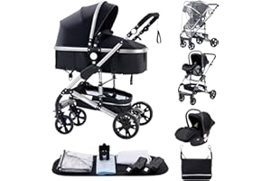 ALYIKOU-Cochecito para bebé 3 en 1, Carrito Plegable con Gran Canopy, Suspensión de Ruedas y Gran Cesta de Carga ，adecuado para 0-3 años, carga máxima de 25 kg