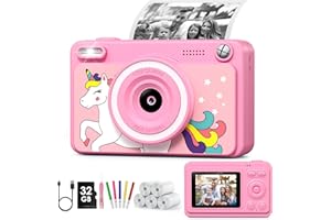 GREENKINDER Camara Fotos Infantil Instantanea,HD/1080P Cámara Instantánea para Niños con Tarjeta de 32GB y 5 Rollos de Papel Térmico,Camara Fotos Infantil Regalos de Juguete para Niños de 3 a 12