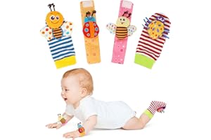 Luchild Neonato Sonagli Calzini da Polso, 4 PCS Foot Finder Soft Neonato sonagli Calzini, Sonagli e Sonaglio per Bambini Giocattoli sensoriali per Bambini da 0 a 12 Mesi