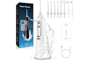 TACILIN Idropulsore Dentale con 8 Ugelli, Irrigatore Orale Portatile 4 Modalità, Ricaricabile USB, IPX7 Impermeabile, Capacità di 310 ml, Water Flosser per Adatto a Viaggio e Casa
