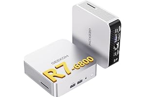 GEEKOM A6 Mini PC avec AMD Ryzen 7 6800, Radeon 680M(4,7 GHz), 1To SSD 16Go RAM DDR5 (Évolutif, Non-LPDDR), Lecteur SD, Mini Ordinateur de Bureau Windows 11 Pro, Type-C, 4 écrans 8K, Boîtier Aluminium