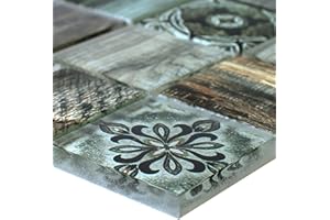 MOSAFIL Glasmosaik Fliesen Holzoptik Makarska Braun Grün Treppenhaus Wohnzimmer Wand